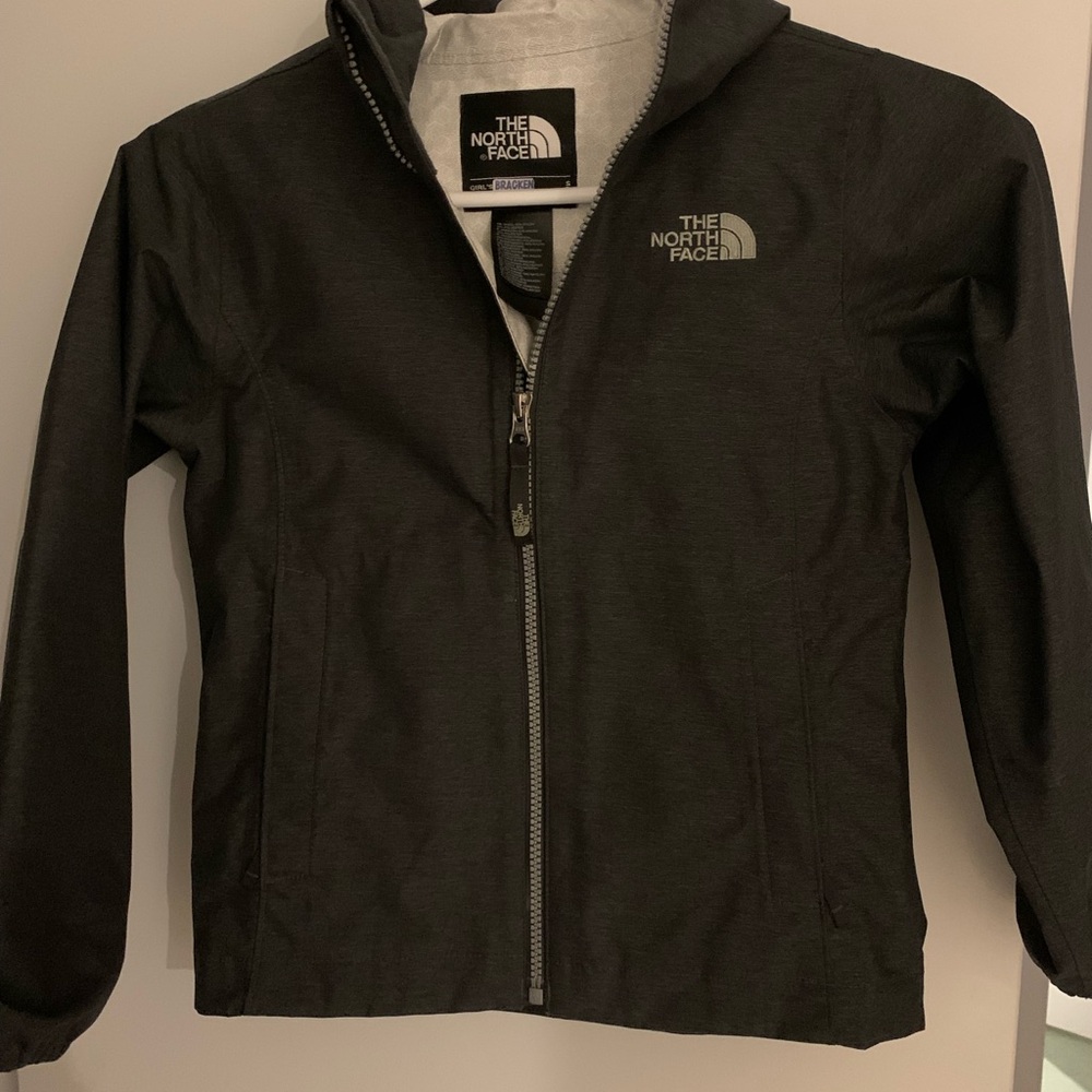 North Face 7/8 Girls Charcoal Raincoat - like new